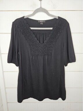 Style & Co XL black cotton tee shirt with crochet. Short sleeves relaxed fit